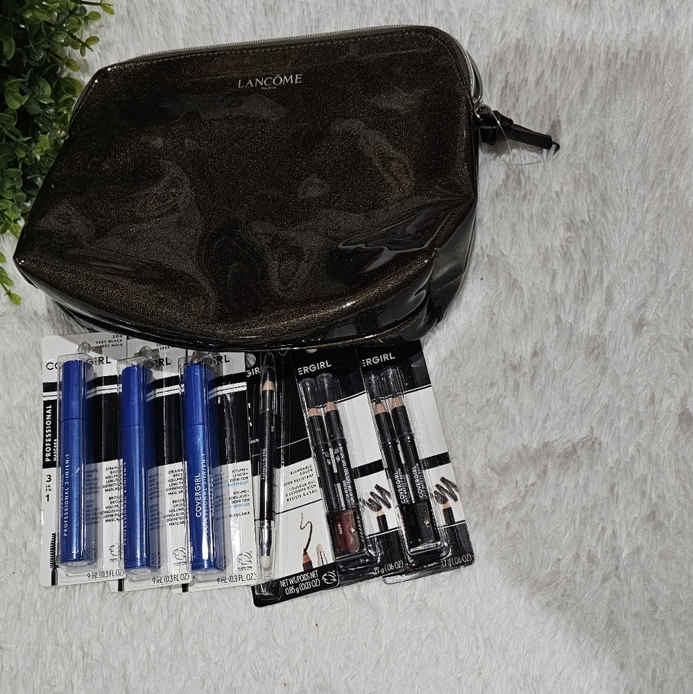 Lancome makeup bag and makeup bundle. Covergirl black easy breezy Brown.